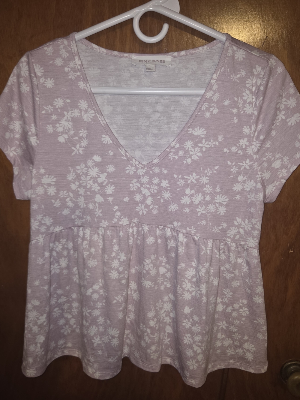 Pink Rose Lavender Floral V-Neck Peplum Top